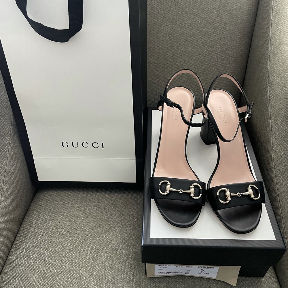 Gucci Black Horsebit  Heel Sandals Authentic